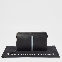 Prada Black Saffiano Leather and Alligator Zip Pouch