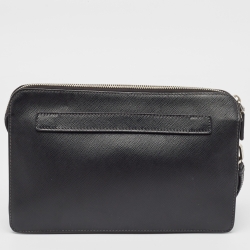 Prada Black Saffiano Leather and Alligator Zip Pouch