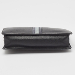 Prada Black Saffiano Leather and Alligator Zip Pouch