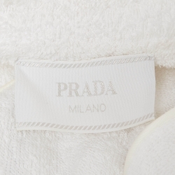 Pre Owned Prada White Terry Cotton Logo Detail Bowling Shirt XS