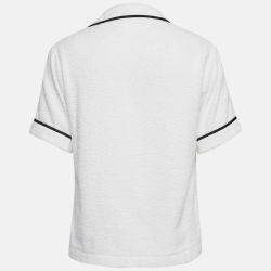 Pre Owned Prada White Terry Cotton Logo Detail Bowling Shirt XS