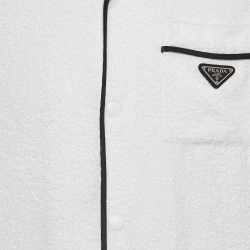 Pre Owned Prada White Terry Cotton Logo Detail Bowling Shirt XS