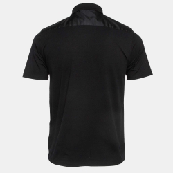 Prada Black Stretch Cotton Re-Nylon Detail Pocket Polo T-Shirt S