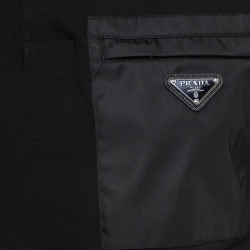 Prada Black Stretch Cotton Re-Nylon Detail Pocket Polo T-Shirt S