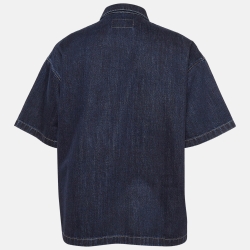 Pre Owned Prada Indigo Blue Denim Logo Plaque Detail Bowling Shirt XL