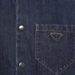 Pre Owned Prada Indigo Blue Denim Logo Plaque Detail Bowling Shirt XL