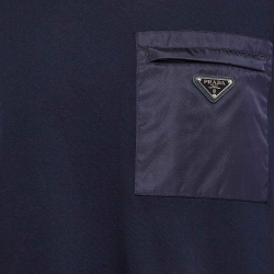 Pre Owned Prada Navy Blue Jersey Pocket Detailed T-Shirt L