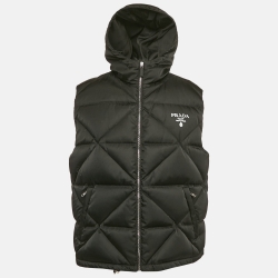 مملوكة مسبقًا Prada Black Nylon Quilted Down Gilet XL 