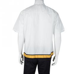 Pre Owned Prada White Cotton Contrast Striped Bottom Short Sleeve Button Front Shirt L