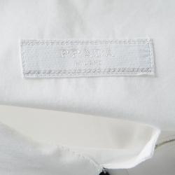 Pre Owned Prada White Cotton Contrast Striped Bottom Short Sleeve Button Front Shirt L