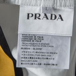 Pre Owned Prada White Cotton Contrast Striped Bottom Short Sleeve Button Front Shirt L