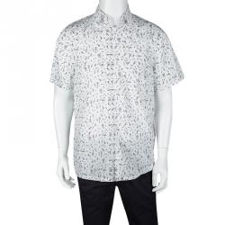 Prada White Printed Cotton Short Sleeve Button Front Shirt L