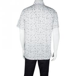 Prada White Printed Cotton Short Sleeve Button Front Shirt L