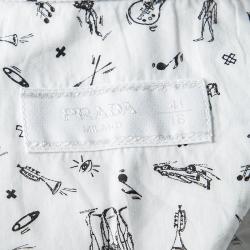 Prada White Printed Cotton Short Sleeve Button Front Shirt L