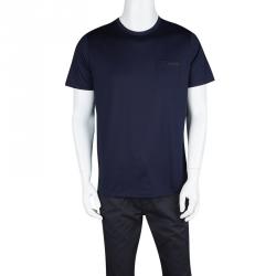Pre Owned Prada Navy Blue Cotton Jersey Short Sleeve Crew Neck T-Shirt M