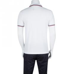 Pre Owned Prada White Honeycomb Knit Signature Stripe Cotton Polo T-Shirt M