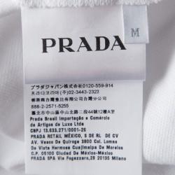 Pre Owned Prada White Honeycomb Knit Signature Stripe Cotton Polo T-Shirt M