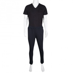 Prada Navy Blue Cotton Drawstring Detail Jogger Pants L