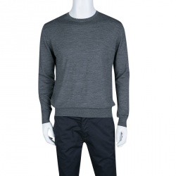 Pre Owned Prada Grey Slub Knit Long Sleeve Crew Neck Sweater L