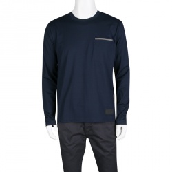 Pre Owned Prada Navy Blue Jersey Contrast Trim Long Sleeve Sport T-Shirt XL
