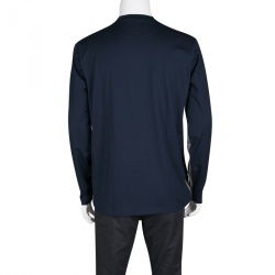 Pre Owned Prada Navy Blue Jersey Contrast Trim Long Sleeve Sport T-Shirt XL