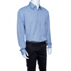 Pre Owned Prada Blue Striped Cotton Long Sleeve Button Front Shirt 3XL