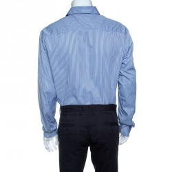 Pre Owned Prada Blue Striped Cotton Long Sleeve Button Front Shirt 3XL