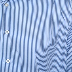 Pre Owned Prada Blue Striped Cotton Long Sleeve Button Front Shirt 3XL