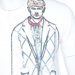 Pre Owned Prada White Man Sketch Print V-Neck Short Sleeve T-Shirt M