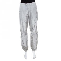 Prada Grey Nylon Toggle Cord Detail Elasticized Waist Casual Pants M
