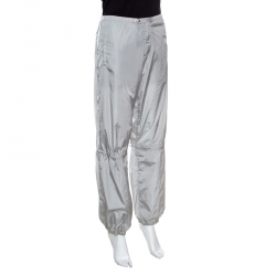 Prada Grey Nylon Toggle Cord Detail Elasticized Waist Casual Pants M