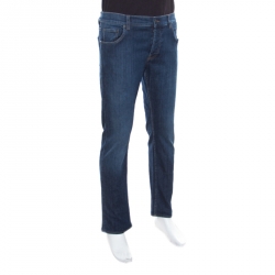 Pre Owned Prada Indigo Dark Wash Faded Effect Denim Tight Fit Jeans L