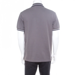 Pre Owned Prada Grey Honeycomb Knit Short Sleeve Polo T-Shirt XL