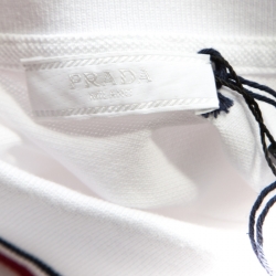 Pre Owned Prada White Honeycomb Knit Striped Trim Detail Polo T-Shirt L