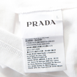 Pre Owned Prada White Honeycomb Knit Striped Trim Detail Polo T-Shirt L