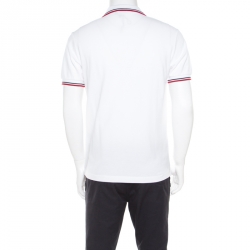 Pre Owned Prada White Honeycomb Knit Striped Trim Detail Polo T-Shirt L