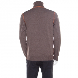 Prada Brown and Grey Contrast Top Stitch Detail Turtleneck Sweater L