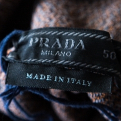 Prada Brown and Grey Contrast Top Stitch Detail Turtleneck Sweater L