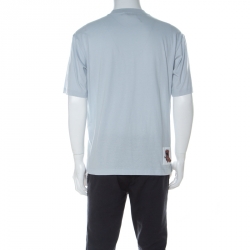 Pre Owned Prada Pale Blue Cotton Contrast Patch Pocket Crew Neck T Shirt L