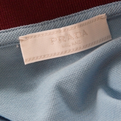 Pre Owned Prada Blue and Burgundy Cotton Piqué Logo Patch Polo T Shirt L 