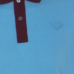 Pre Owned Prada Blue and Burgundy Cotton Piqué Logo Patch Polo T Shirt L 