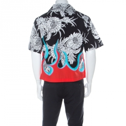 Pre Owned Prada Back & White Printed Cotton Poplin Half Sleeve Shirt S