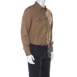 Pre Owned Prada Khaki-Beige Cotton Poplin Safari Style Full Sleeve Shirt L