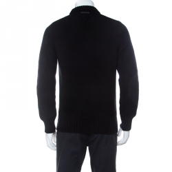 Prada Black Cashmere Wool Knit Tonal Embroidered Logo Jumper M