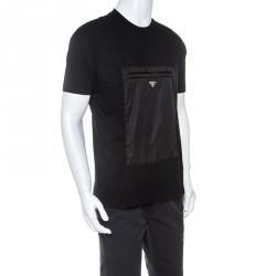 Pre Owned Prada Black Cotton Front Patch Pocket Detail T-Shirt L