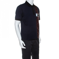 Prada Navy Blue Cotton Pique Panelled Polo T-Shirt M