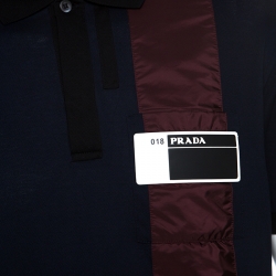 Prada Navy Blue Cotton Pique Panelled Polo T-Shirt M
