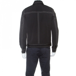 Pre Owned Prada Black Cotton Top Stitch Detail Point Collar Jacket M