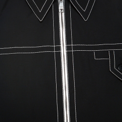 Pre Owned Prada Black Cotton Top Stitch Detail Point Collar Jacket M