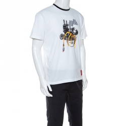Pre Owned Prada White Cotton Graphic Print Crew Neck T-Shirt M